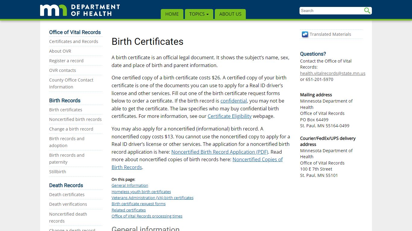 Birth Certificates - Minnesota Department of Health